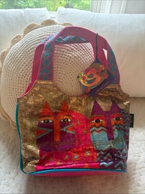 NWT Laurel Burch Colorful Cats foil Scoop Tote